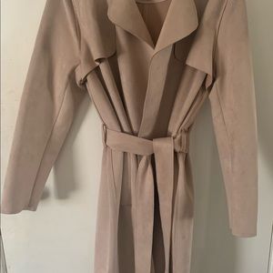 Dusty pink suede trench coat